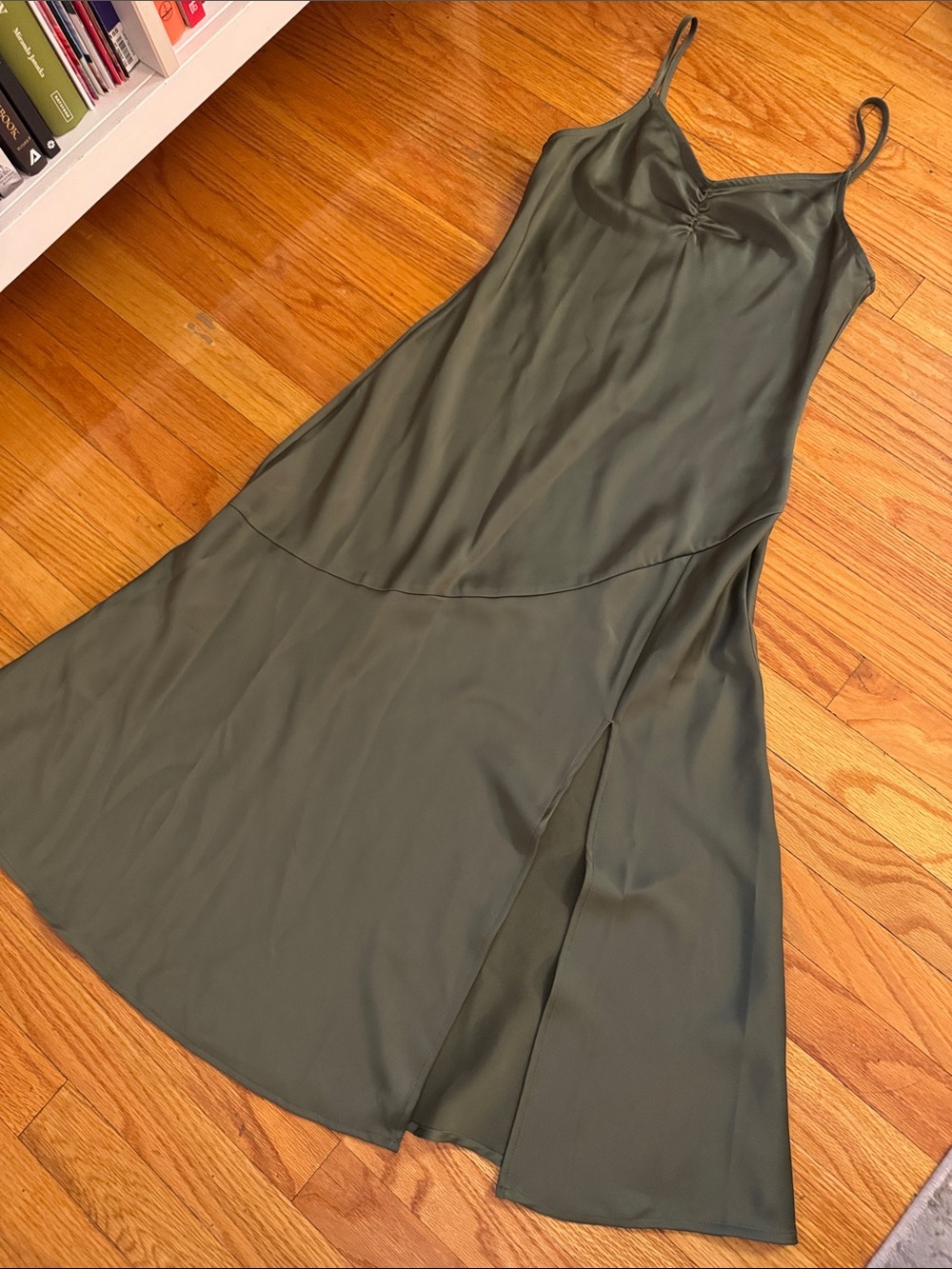 Banana Republic Olive Green Satin Midi Slip Dress